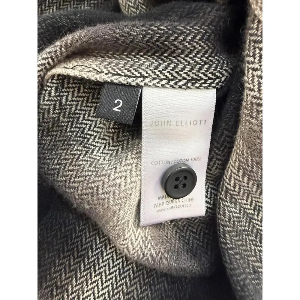 John Elliot Brushed Flannel Button Up Shirt White Black Plaid Medium - Picture 4 of 6